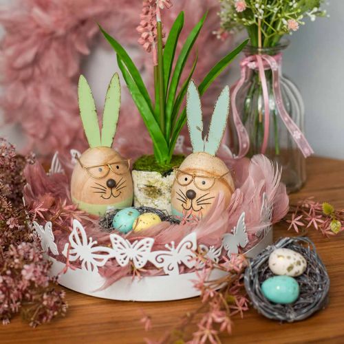 Artículo Conejito de pascua con gafas figura decorativa huevo de madera Ø5cm H13.5cm 3pcs