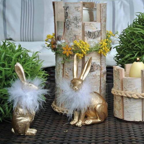 Floristik24 Conejito de Pascua con Boa de Plumas Decoración de Primavera Conejito Decoración de Pascua Dorada