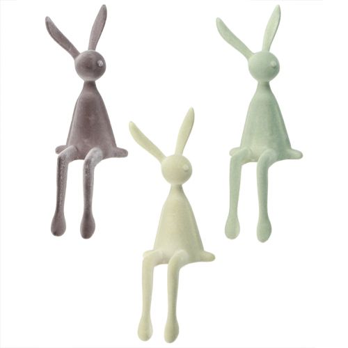 Artículo Conejito de Pascua con decoración de conejo sentado, 2.ª opción, verde y marrón, 36 cm, 3 unidades