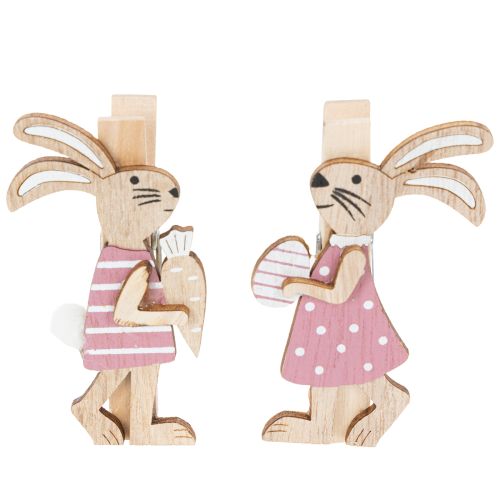 Floristik24 Pinzas decorativas de conejito de Pascua, adornos de madera rosa y blanco para Pascua, 7,5 cm, 4 piezas