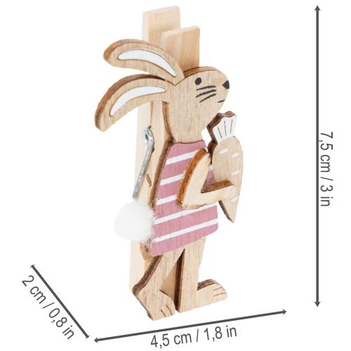 Artículo Pinzas decorativas de conejito de Pascua, adornos de madera rosa y blanco para Pascua, 7,5 cm, 4 piezas