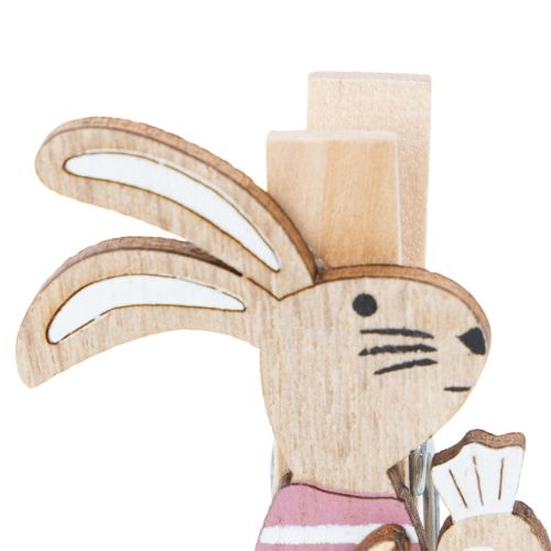 Artículo Pinzas decorativas de conejito de Pascua, adornos de madera rosa y blanco para Pascua, 7,5 cm, 4 piezas