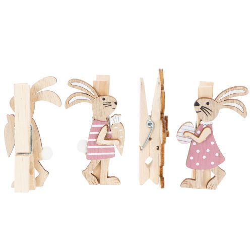 Artículo Pinzas decorativas de conejito de Pascua, adornos de madera rosa y blanco para Pascua, 7,5 cm, 4 piezas