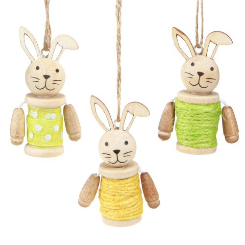 Artículo Conejitos de Pascua para colgar decoración de Pascua madera yute Al. 6,5 cm 9 piezas
