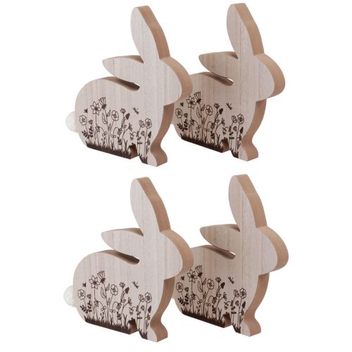 Floristik24 Conejitos de Pascua Conejos de Madera Sentados Marrón Natural 18,5×18cm 4uds