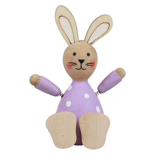 Artículo Conejitos de Pascua de madera de colores, decoración de mesa con puntos, H8cm, 4 piezas