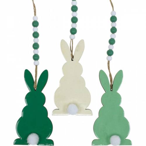 Floristik24 Conejitos de pascua para colgar, adornos primaverales, colgantes, conejitos decorativos verde, blanco 3ud