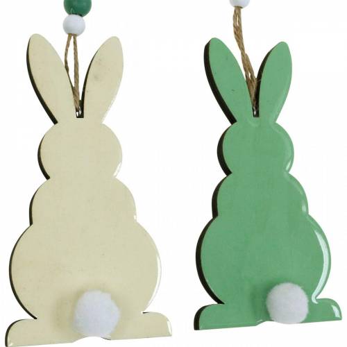 Artículo Conejitos de Pascua para colgar, decoración primaveral, colgante, conejitos decorativos, verde, blanco, 3 piezas