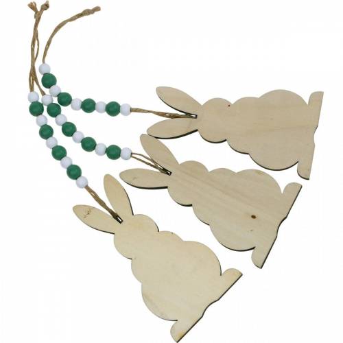 Artículo Conejitos de Pascua para colgar, decoración primaveral, colgante, conejitos decorativos, verde, blanco, 3 piezas