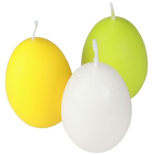 Velas de Pascua, velas de huevo, verde, naranja y blanco, H6cm, Ø2,5cm, 30 unidades