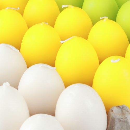 Artículo Velas de Pascua, velas de huevo, verde, naranja y blanco, H6cm, Ø2,5cm, 30 unidades