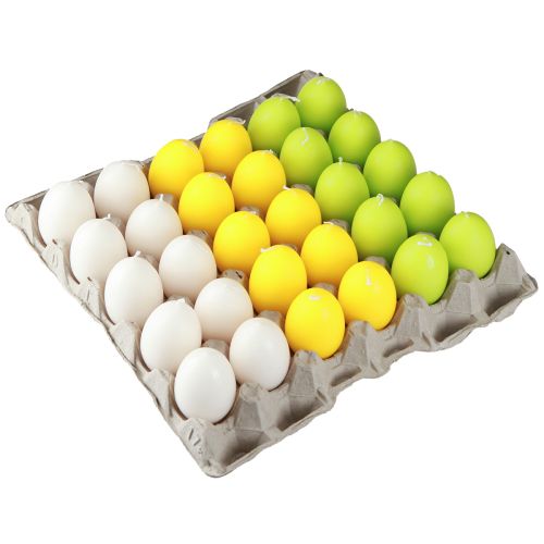 Artículo Velas de Pascua, velas de huevo, verde, naranja y blanco, H6cm, Ø2,5cm, 30 unidades