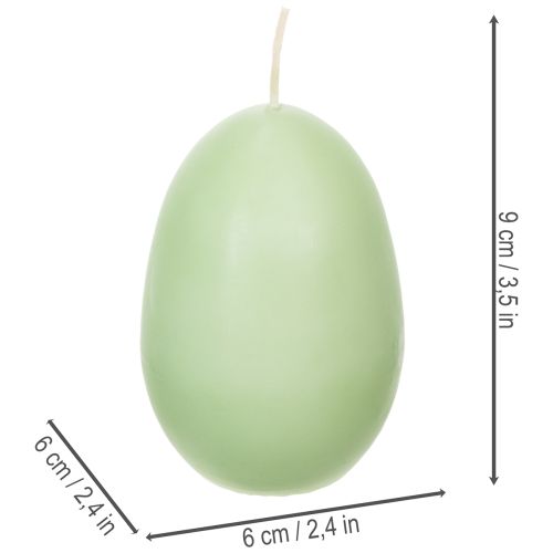 Artículo Velas de Pascua, forma de huevo, verdes, 9 cm, 20 h, 6 piezas
