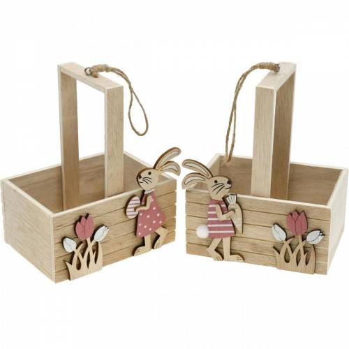 Floristik24 Cesta de Pascua con conejitos Decoraciones de Pascua para colgar Nido de Pascua Decoración de primavera 2 piezas