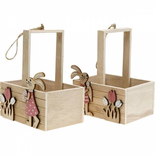 Floristik24 Cesta de Pascua con conejitos Decoraciones de Pascua para colgar Nido de Pascua Decoración de primavera 2 piezas