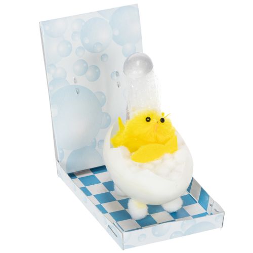 Adorno de pollito de Pascua, pollito de chenilla en la bañera, amarillo, 9 cm