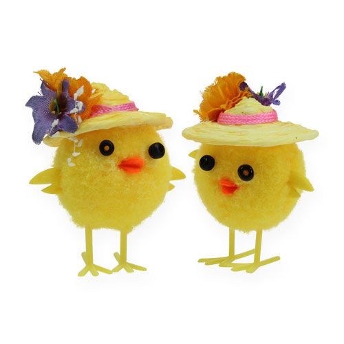 Floristik24 Polluelo de Pascua con sombrero amarillo 6cm 6pcs