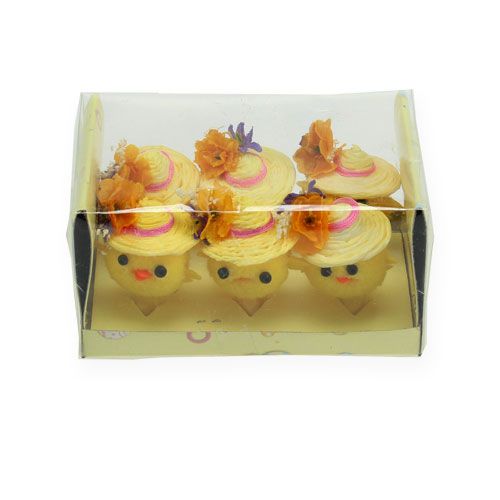 Floristik24 Polluelo de Pascua con sombrero amarillo 6cm 6pcs