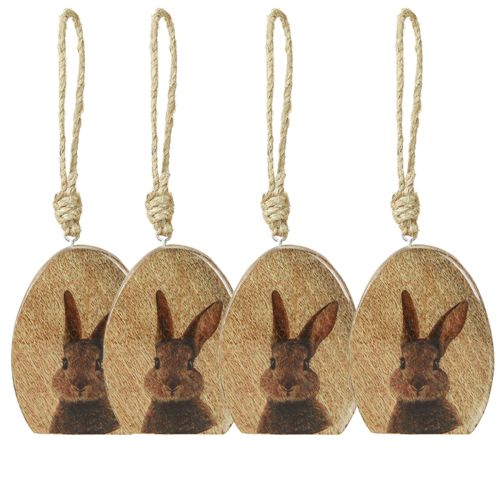 Artículo Conejo de Pascua Huevo en madera para colgar 10,5cm 4uds