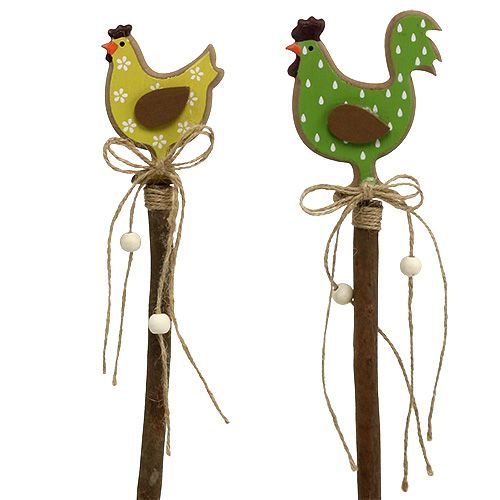 Floristik24 Conejo de pascua pollo amarillo, verde 8cm L36cm 6pcs