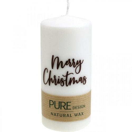 Floristik24 Velas de pilar PURE Feliz Navidad 130/60mm cera blanca 4uds