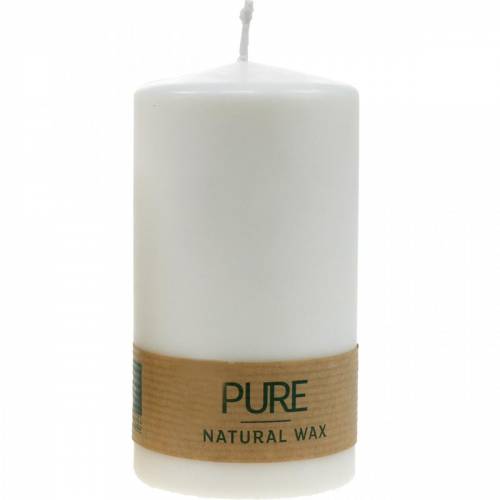 Floristik24 Vela de pilar PURE 130/70 vela de cera natural con decoración de velas de cera de colza