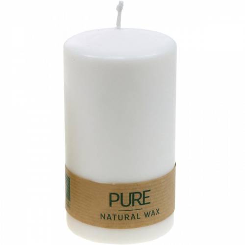 Floristik24 Vela de pilar PURE 130/70 vela de cera natural con decoración de velas de cera de colza