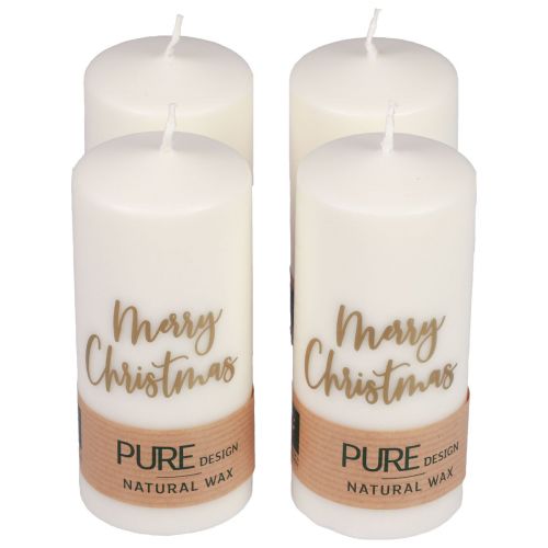 Floristik24 Velas de pilar Feliz Navidad oro blanco 60×130mm 4ud