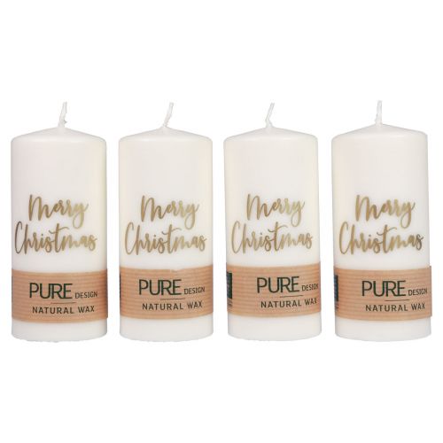 Artículo Velas de pilar Feliz Navidad oro blanco 60×130mm 4ud