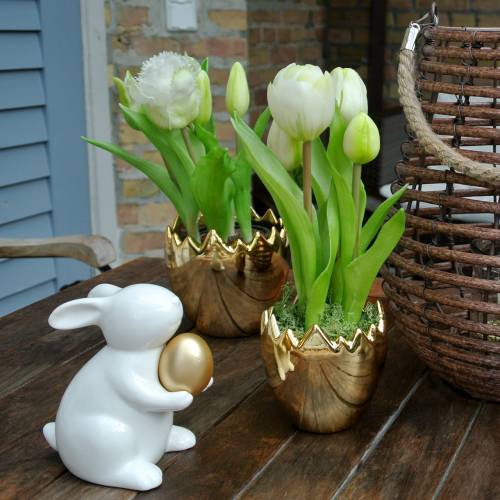 Floristik24 Tulipán loro en maceta Blanco Real-Touch 23cm