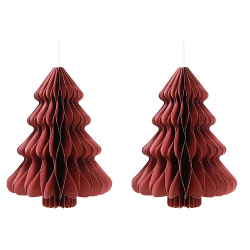 Artículo Árbol de Navidad de papel para colgar Burdeos H40cm 2uds