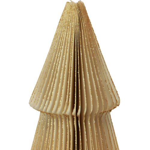 Artículo Árbol de Navidad de papel pequeño crema dorado Al. 30 cm