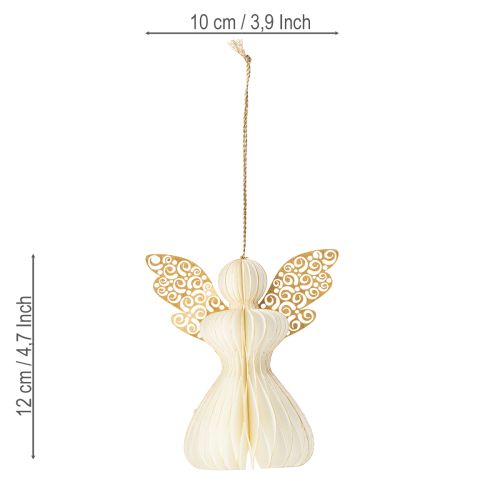 Artículo Adornos de ángel de papel para el árbol, colgantes de ángel, blanco y dorado, 12 cm, 4 unidades