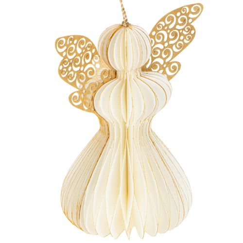 Artículo Adornos de ángel de papel para el árbol, colgantes de ángel, blanco y dorado, 12 cm, 4 unidades