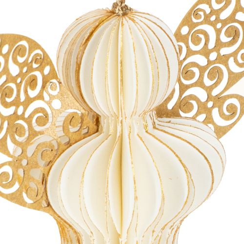 Artículo Adornos de ángel de papel para el árbol, colgantes de ángel, blanco y dorado, 12 cm, 4 unidades