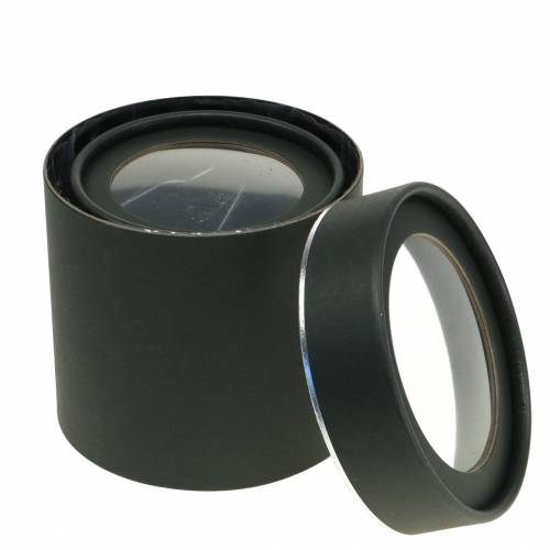Artículo Jardinera redonda de cartón negro, plateado Ø10/12cm juego de 2