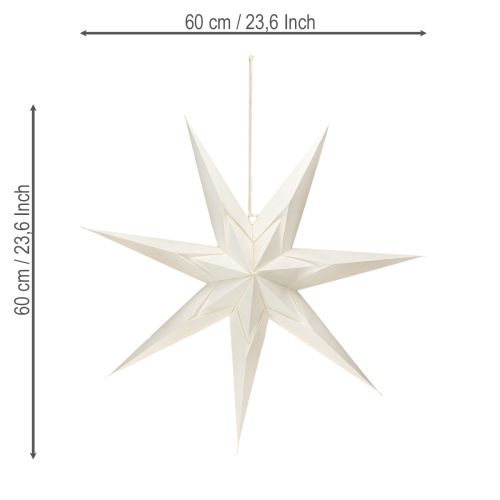 Artículo Estrella de papel, color blanco crema, estrella grande para colgar, 60 cm