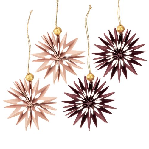 Artículo Estrellas de papel, rosa burdeos, para colgar, Ø10 cm, 4 unidades