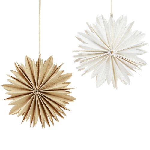 Artículo Estrellas de papel para colgar adornos para árboles blanco natural 16cm 6 piezas