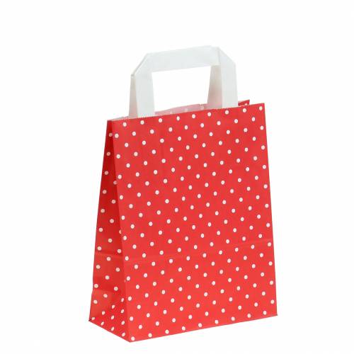 Floristik24 Bolsa de papel roja con lunares 18cm x 8cm x 22cm 25p