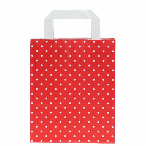 Floristik24 Bolsa de papel roja con lunares 18cm x 8cm x 22cm 25p