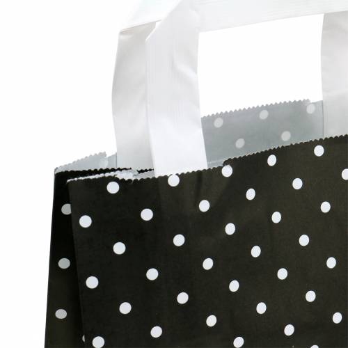 Floristik24 Bolsa de papel negra con lunares 18cm x 8cm x 22cm 25p