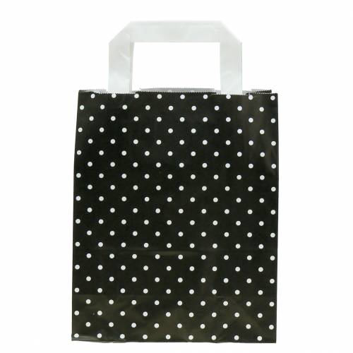 Floristik24 Bolsa de papel negra con lunares 18cm x 8cm x 22cm 25p