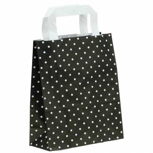 Floristik24 Bolsa de papel negra con lunares 18cm x 8cm x 22cm 25p