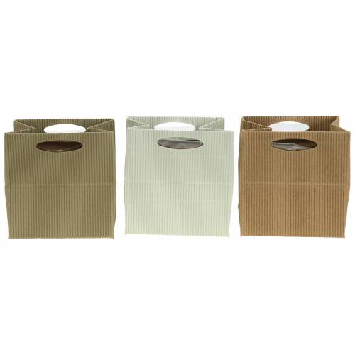 Floristik24 Maceta de papel con forma de bolsa, color natural, gris, 10,5 cm, 12 unidades