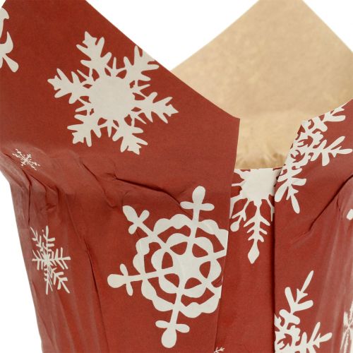 Floristik24 Jardineras de papel con copos de nieve rojo-blanco Ø9cm 12pcs