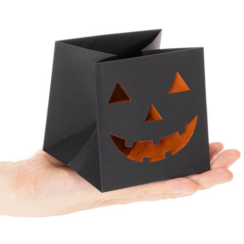 Maceta decorativa de Halloween con forma de cara de calabaza hecha con bolsas de papel, 10 cm, 6 unidades | Floristik24.es