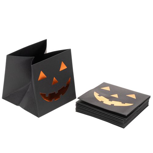 Maceta decorativa de Halloween con forma de cara de calabaza hecha con bolsas de papel, 10 cm, 6 unidades | Floristik24.es