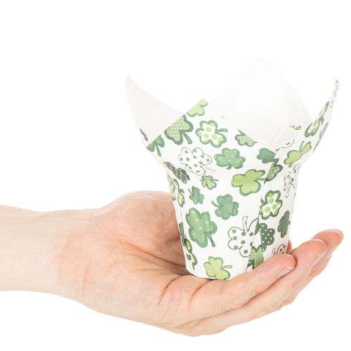 Maceta de papel con motivo de trébol, decoración de Año Nuevo, 12 cm, 12 unidades | Floristik24.es