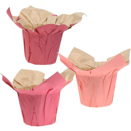 Floristik24 Jardinera de papel rosa Ø12cm 12pcs